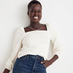 NWOT Madewell Crepe Square-Neck Puff-Sleeve Top